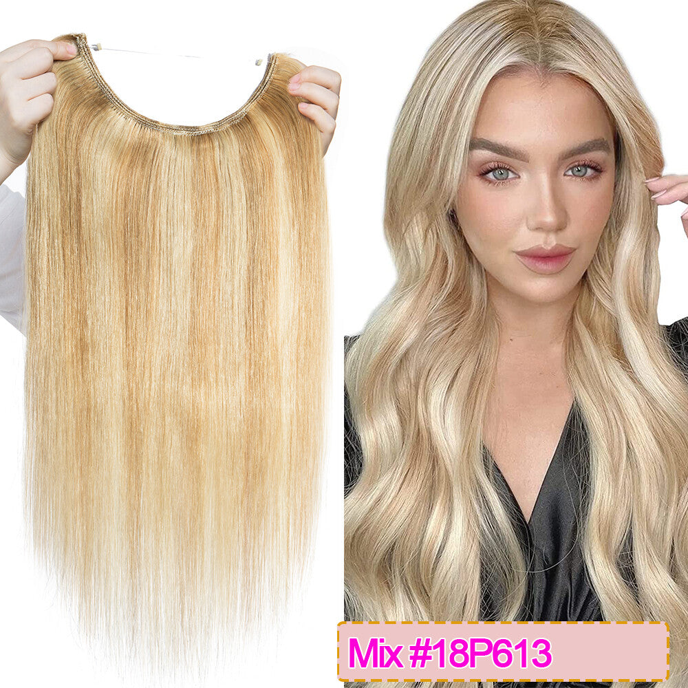 Invisible Wire Clip-In Hair Extensions - 100% Remy Human Hair, Easy to Wear