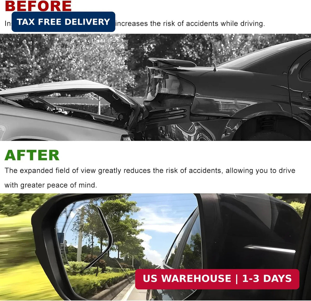 Car Blind Spot Mirror 2 Pack - 360° Rotating Wide-Angle Convex Side View