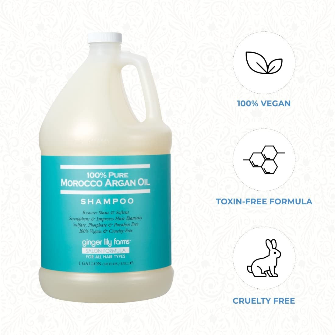Moroccan Argan Oil Shampoo for All Hair Types - 128oz Natural & Cruelty-Free
