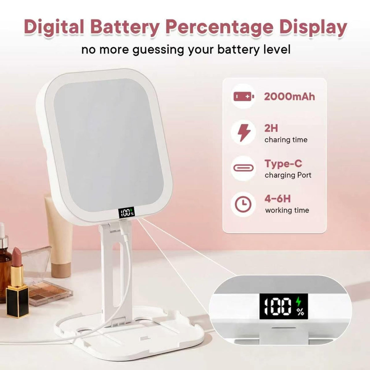 Travel Makeup Mirror with Lights, 10X & 1X Magnification, Dimmable LED, Foldable & Portable