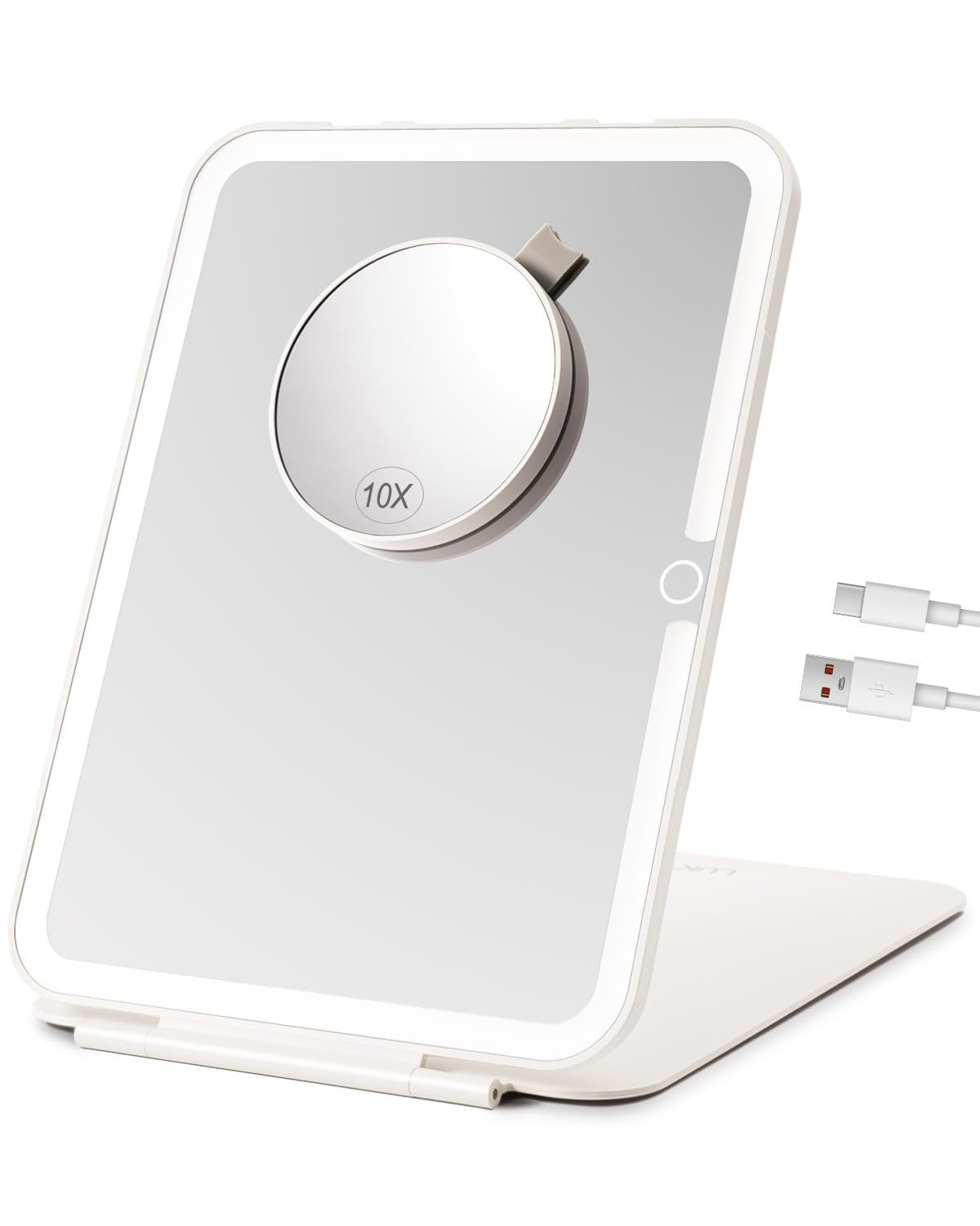Rechargeable Lighted Makeup Mirror with 10X Magnifier - Portable Dimmable LED Vanity