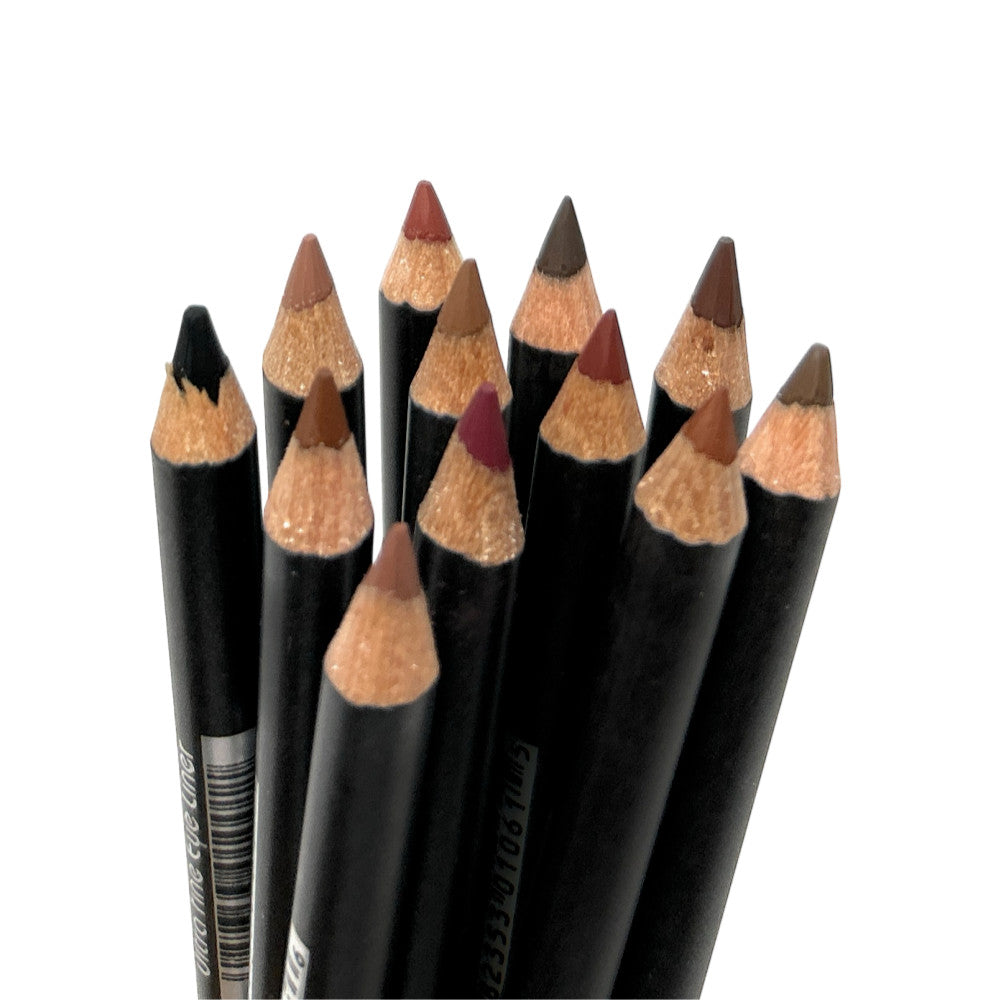 12-Piece Brown Lip & Eyeliner Set - Long Lasting Ultra Fine Pencils