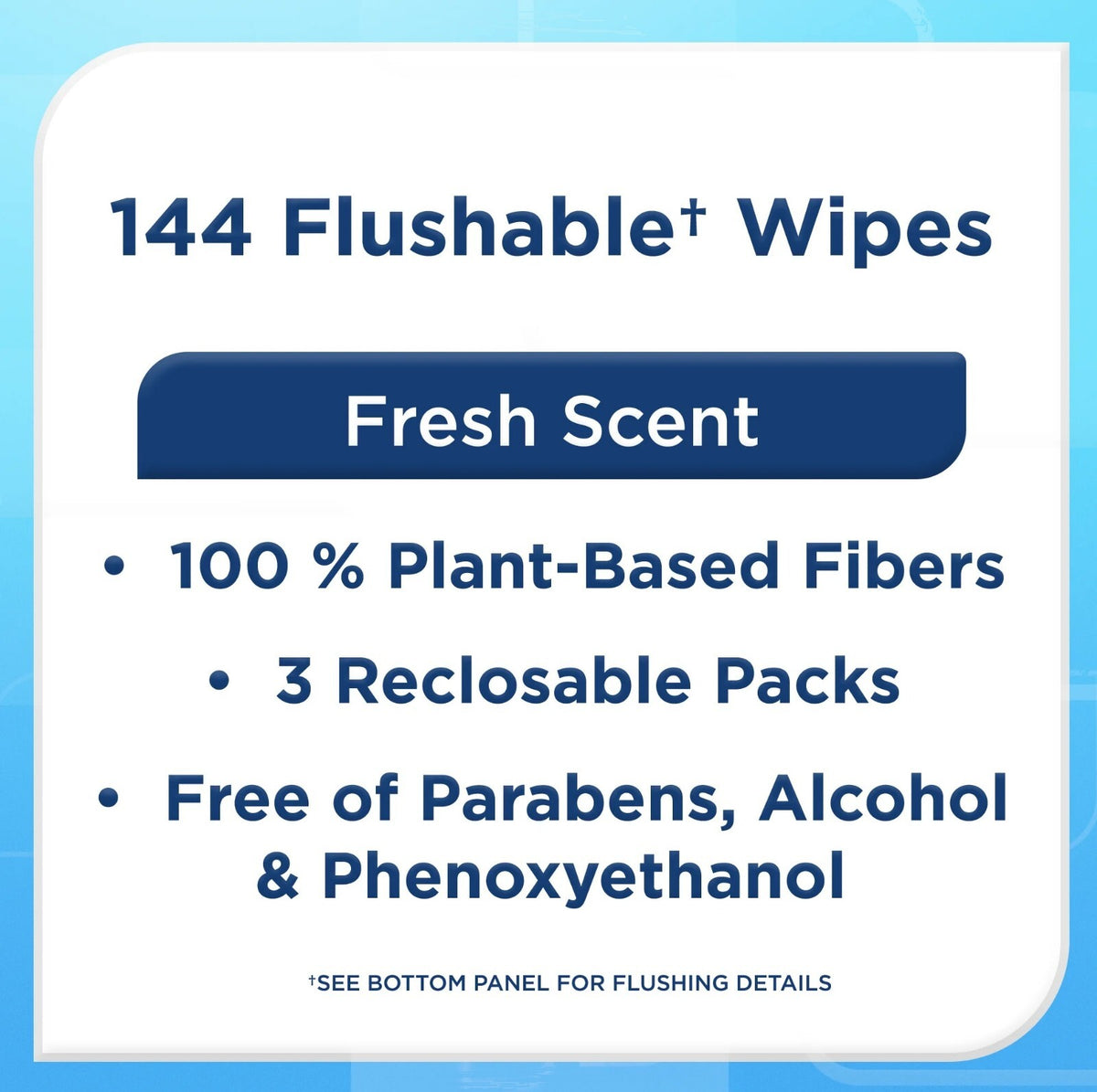 Flushable Wet Wipes with Fresh Scent - Hypoallergenic, 144 Count 3-Pack