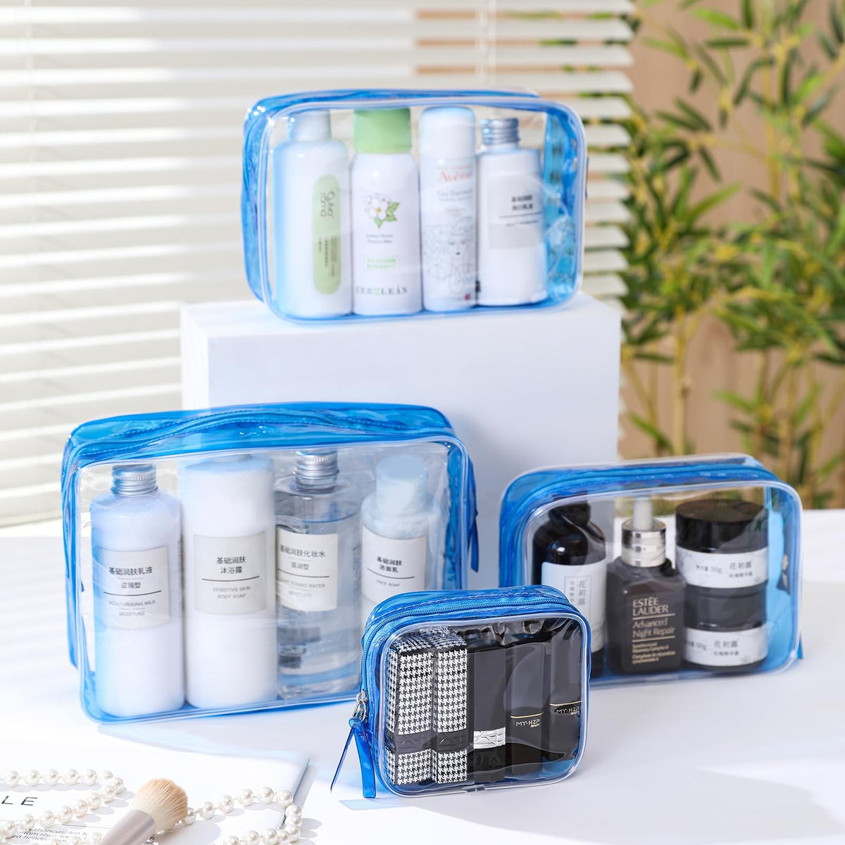 Clear Travel Cosmetic Bag Set - 4 Pcs Makeup & Toiletry Organizer