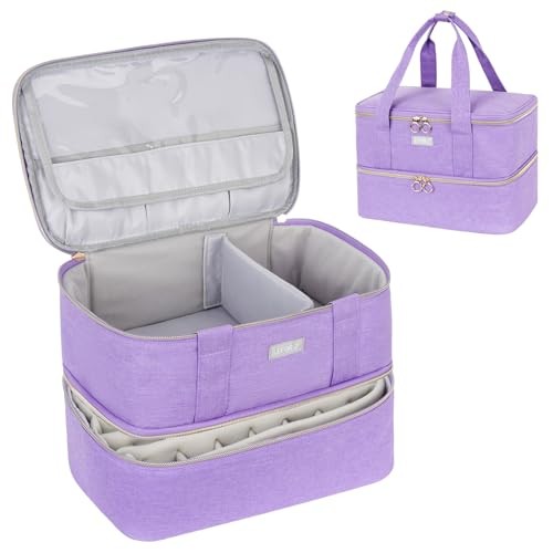 Travel Nail Polish Organizer Bag for 40+ Bottles - Purple Heavy Duty Nylon