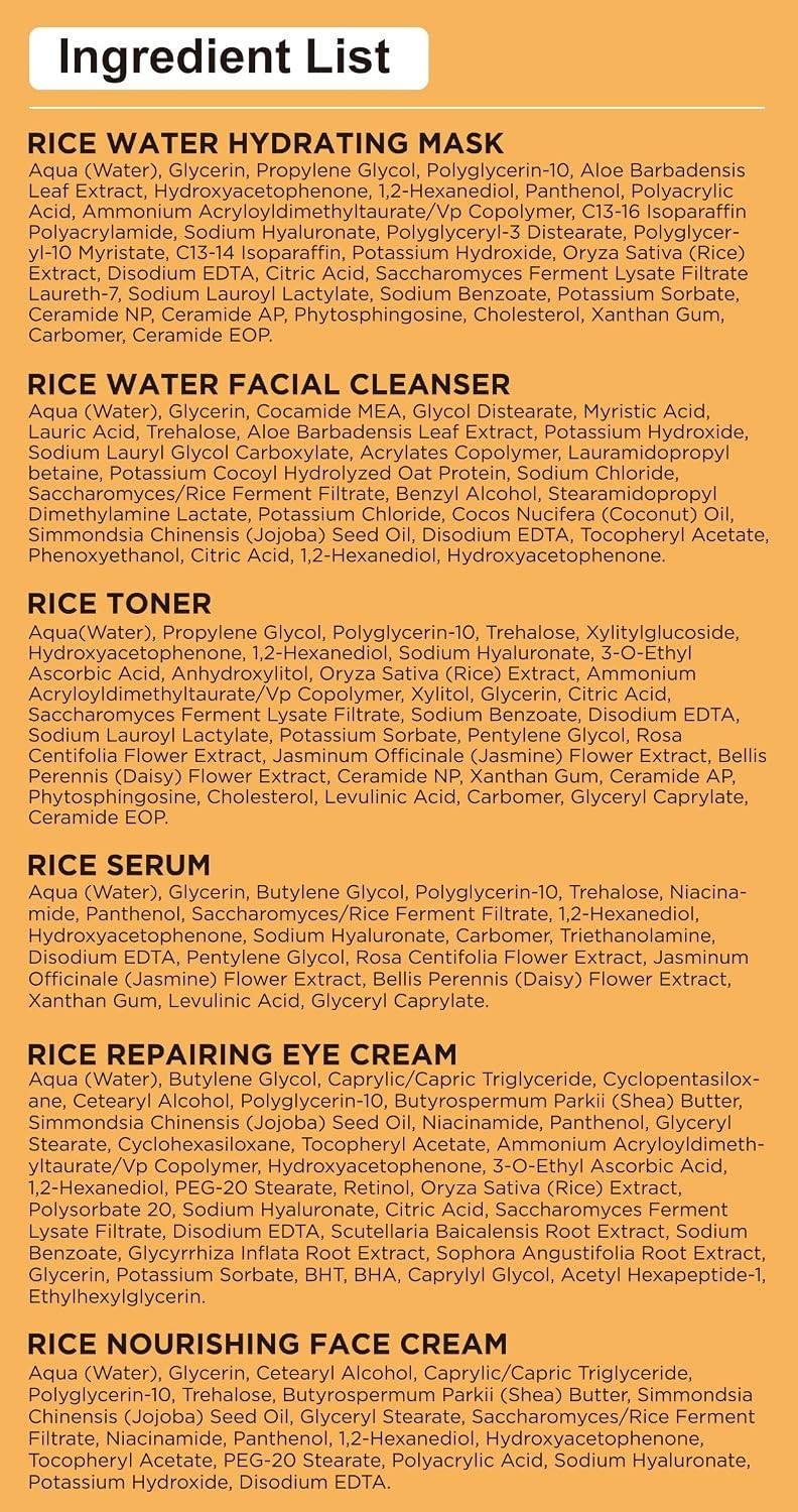 All-in-One Facial Care Set with Rice Extract for All Skin Types - 6 Pieces