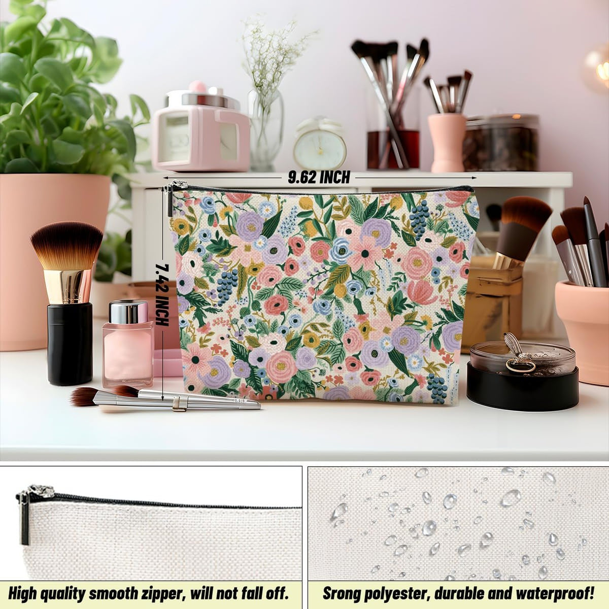 Retro Garden Rose Floral Makeup Bag - Cosmetic Travel Organizer for Women & Girls