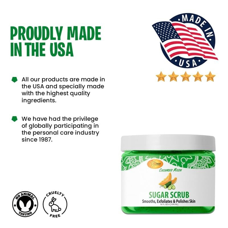 Sugar Body Scrub Exfoliator - Cucumber Melon, 16 oz