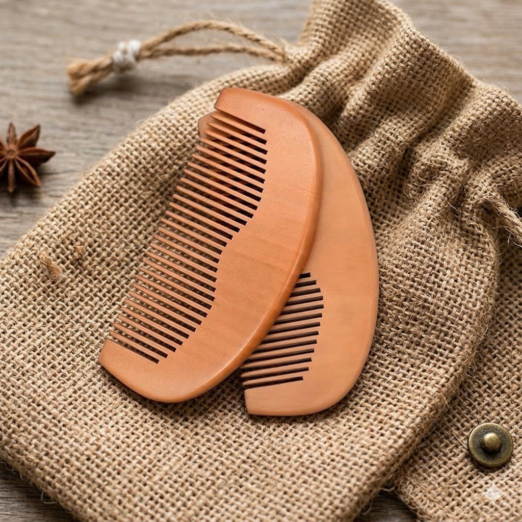 Wooden Anti-Static Close Tooth Comb Set - Pocket Travel Hair & Beard Combs