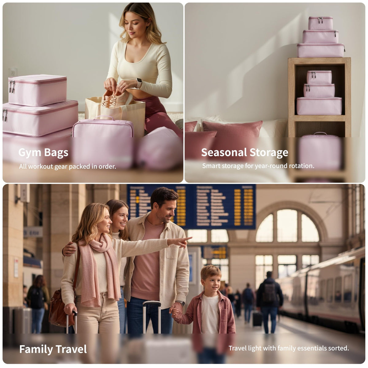 Travel Packing Cubes Set – 5 Durable Nylon Luggage Organizers in Mauve Pink