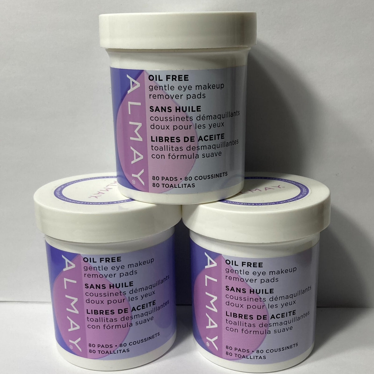 Almay Oil-Free Gentle Eye Makeup Remover Pads - 3 Tubs, 80 Count Each