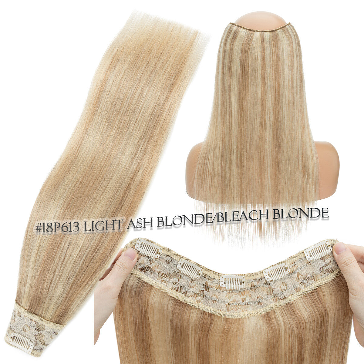 V-Shape Clip-In Human Hair Extensions Half Head - Remy Straight Hair