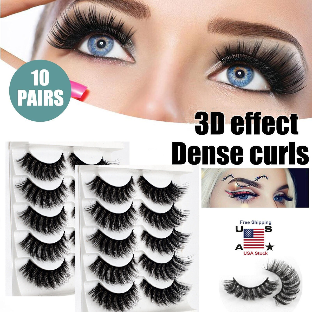 False Eyelashes 3D Mink Wispy Cross Long Thick Soft Fake Eye Lashes Pack of 20