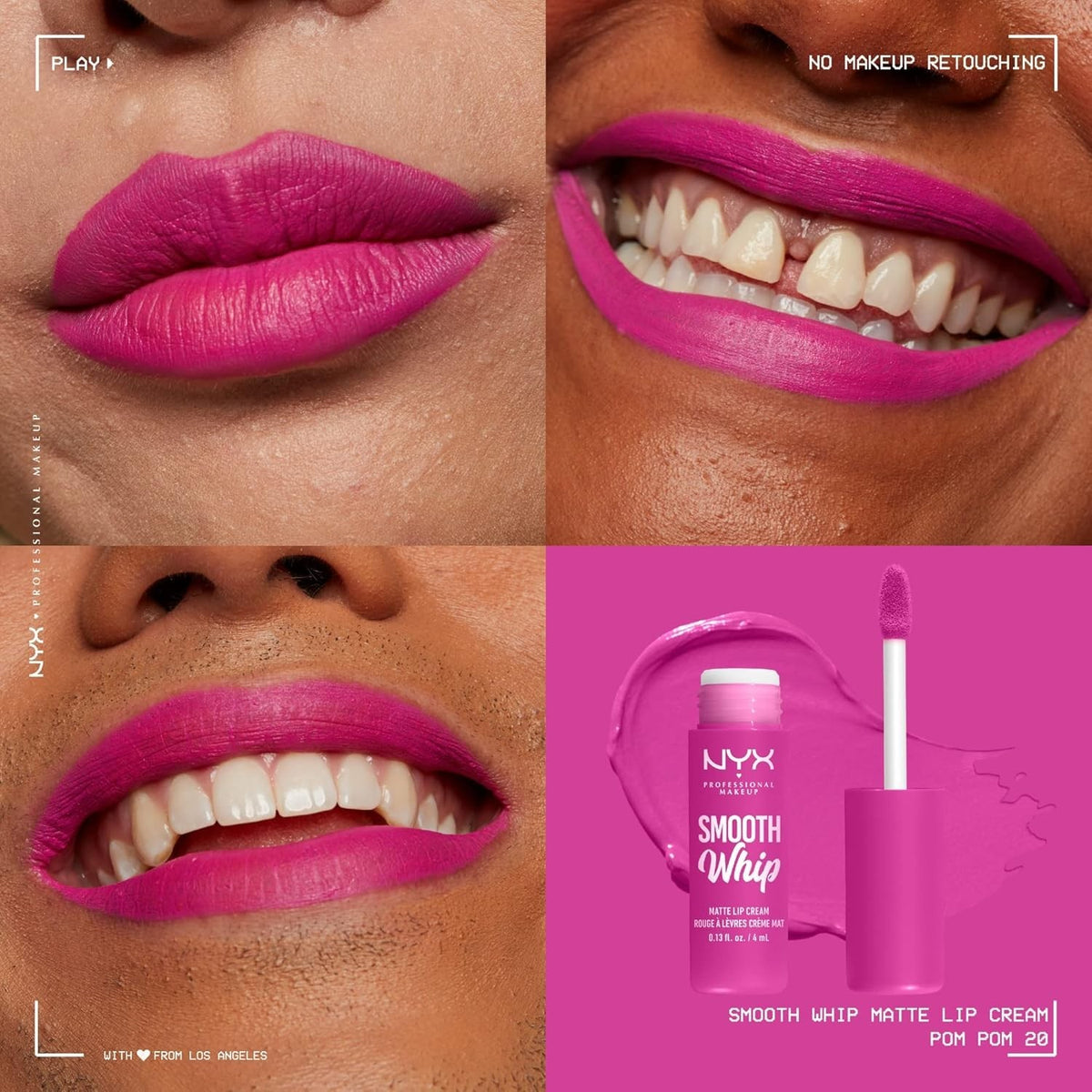 Pack of 3 Matte Lip Creams - Pink POM POM, Vegan Formula with Shea & Cocoa Butter