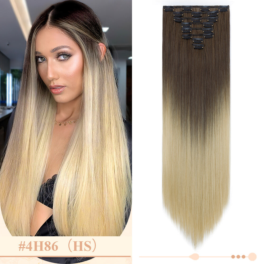Clip-In Hair Extensions Full Head Ombre Highlight Synthetic Thick Hair 8-24 Inches