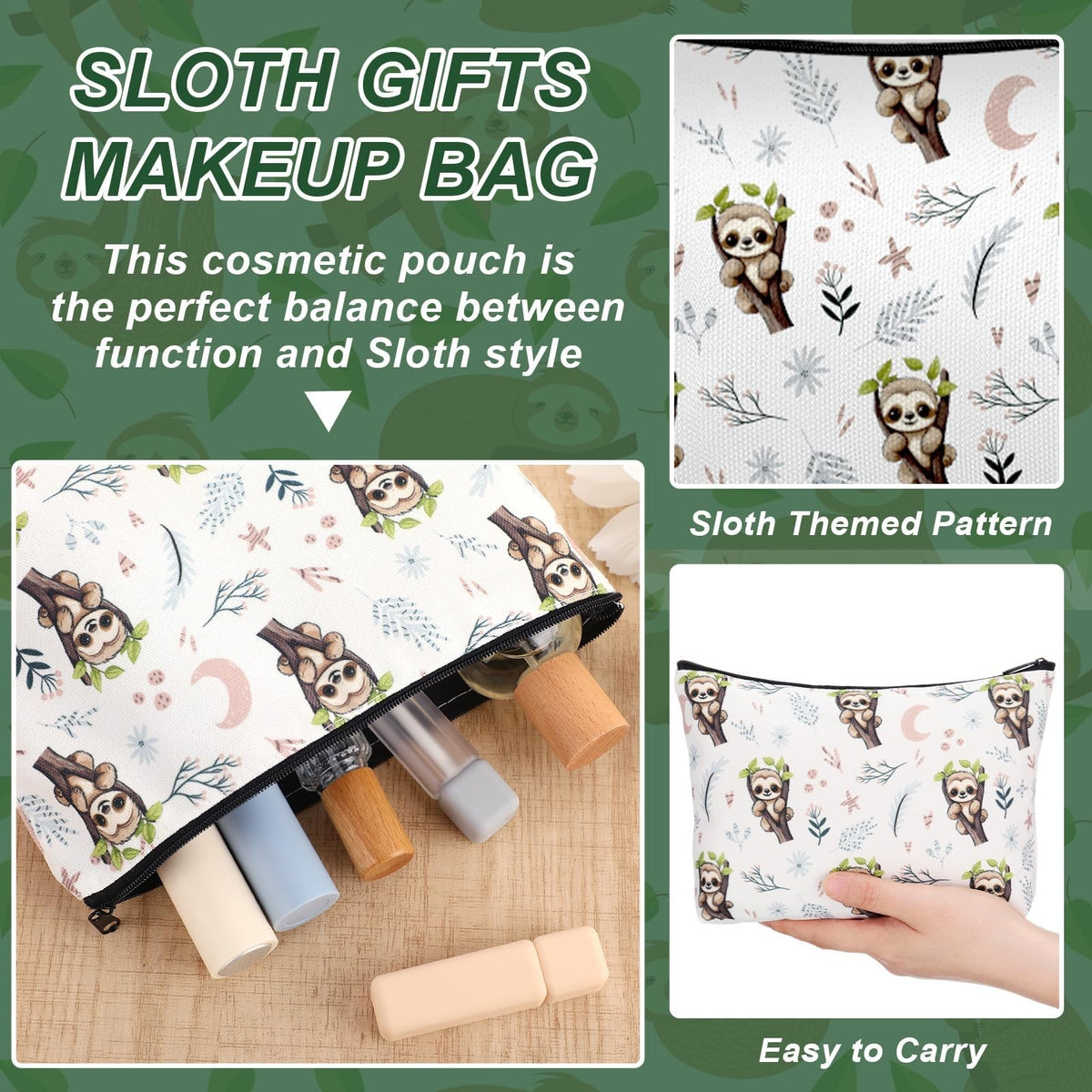 16 Pcs Sloth Makeup Bags - Travel Cosmetic Organizer with Zipper