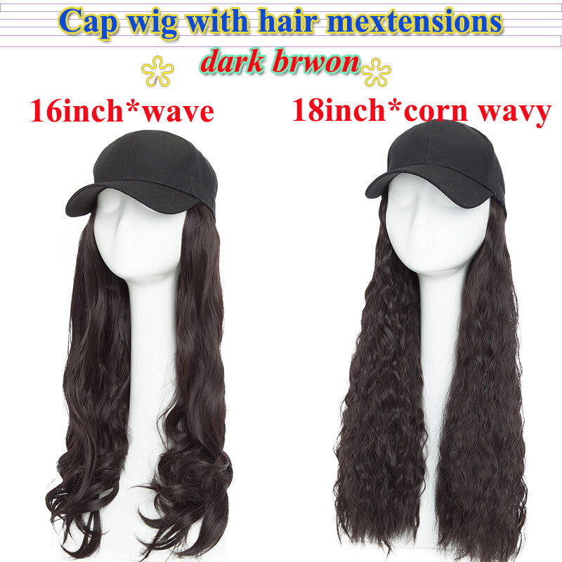 Baseball Cap with Synthetic Hair Extensions - Straight, Curly, Wavy Fits Most