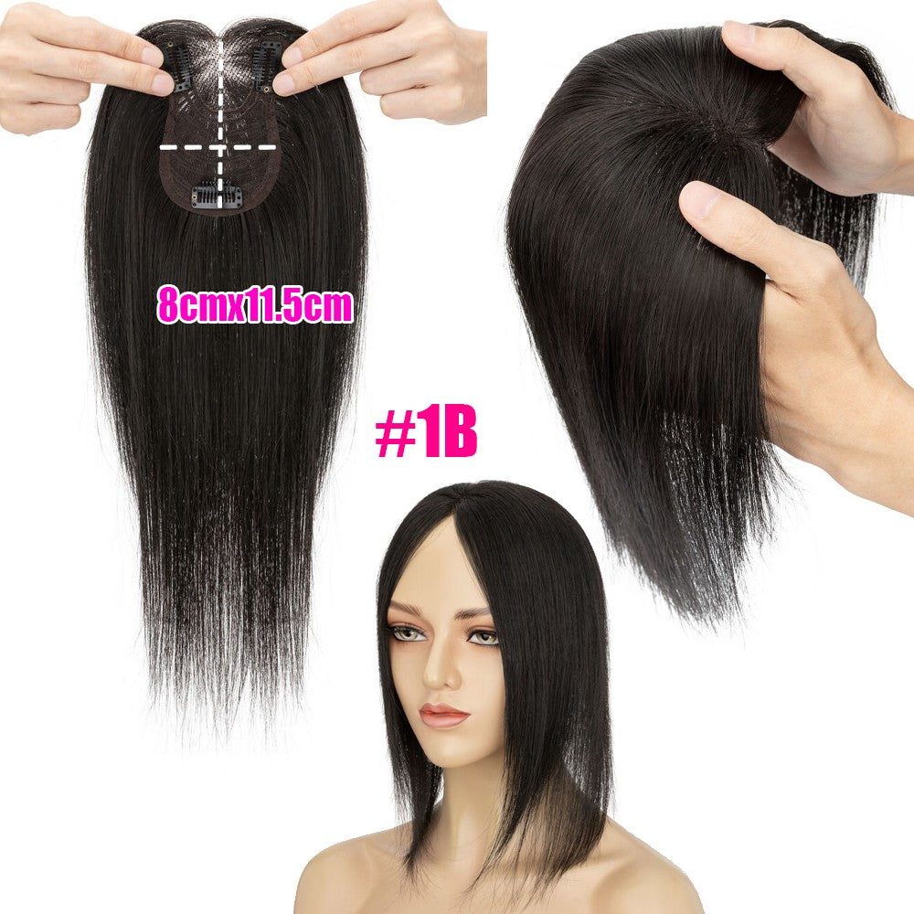 Clip-In Hair Topper with Bangs - Remy Human Hair, Lace Base, 10-14 Inches