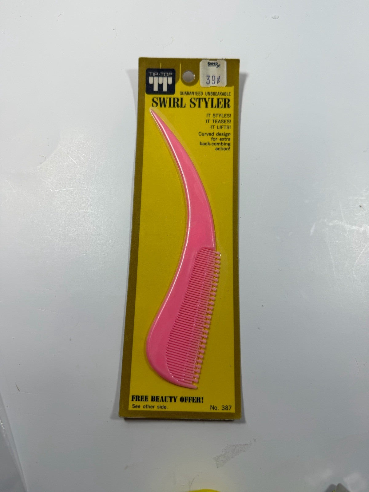 Vintage 1970s Tip Top Swirl Styler Pink Comb Unbreakable Hairbrush #387
