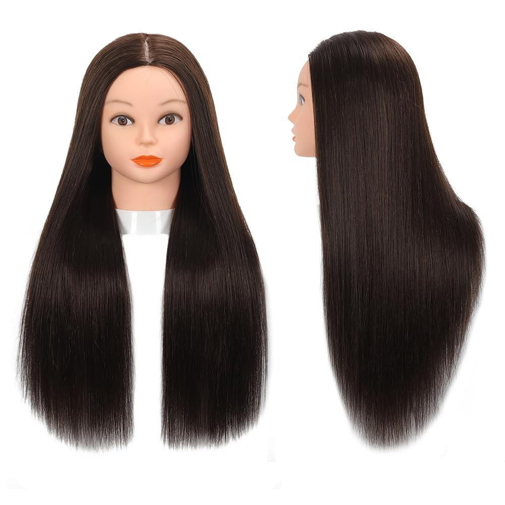 80% Human Hair Mannequin Head 26-28 Inch Dark Brown Cosmetology Doll