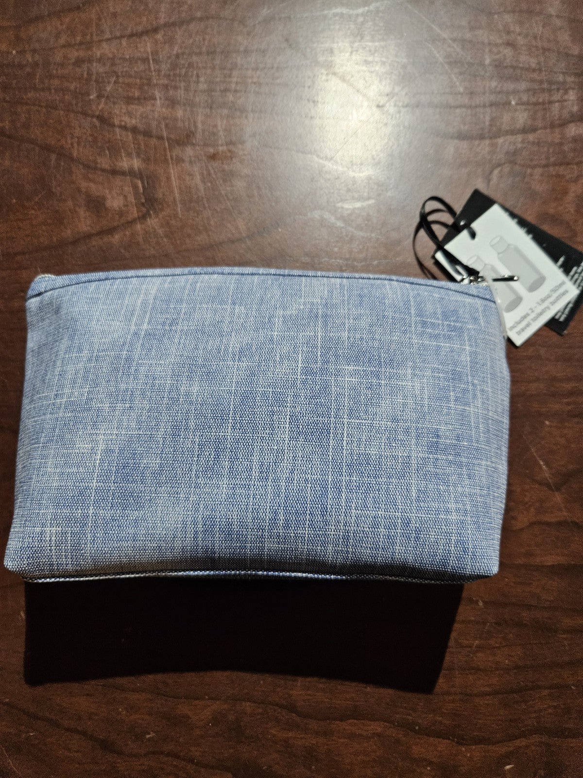 Women's Travel Toiletry Bag with Bottles - Denim Makeup Organizer