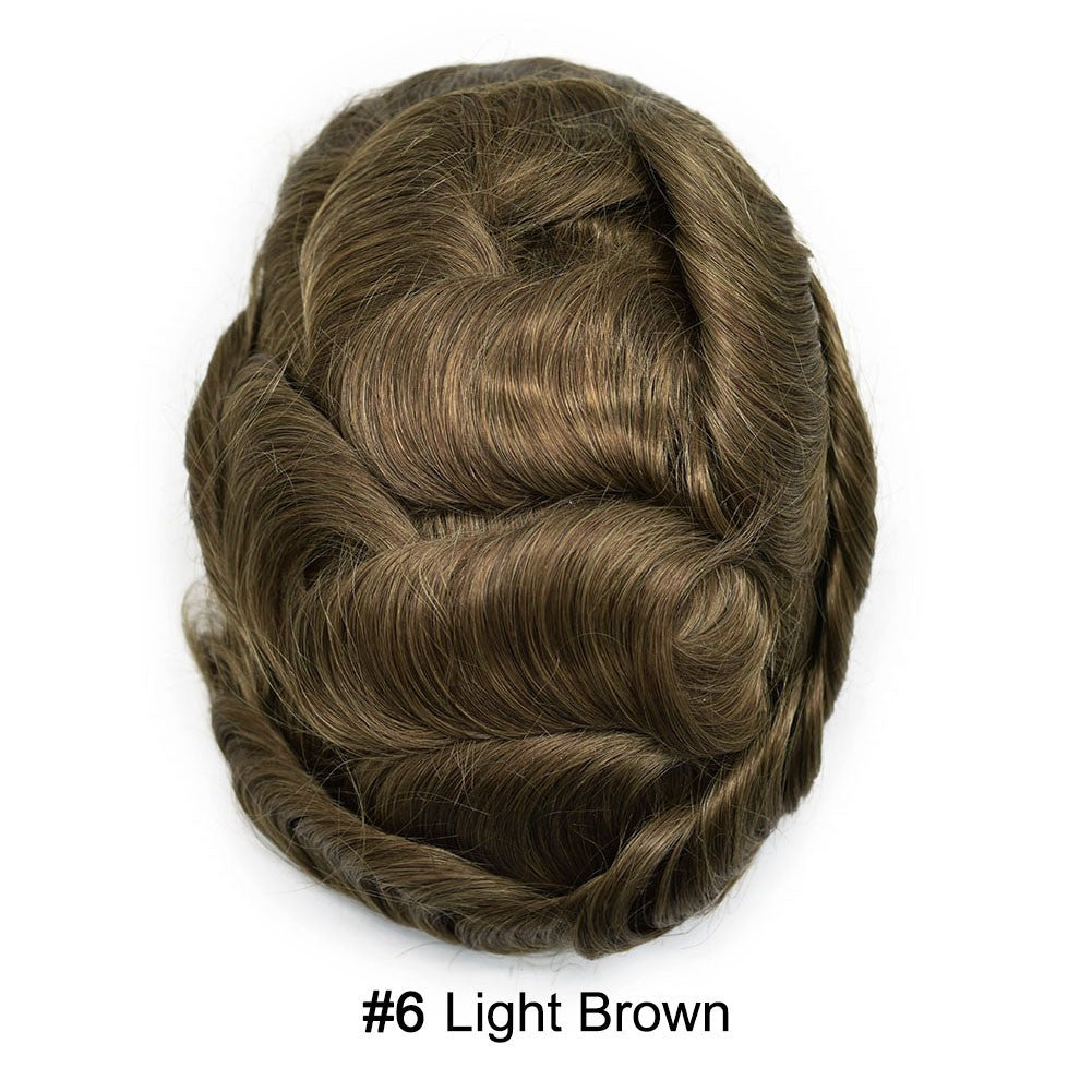 French Lace Front Mens Human Hair Toupee System with Poly Skin Base