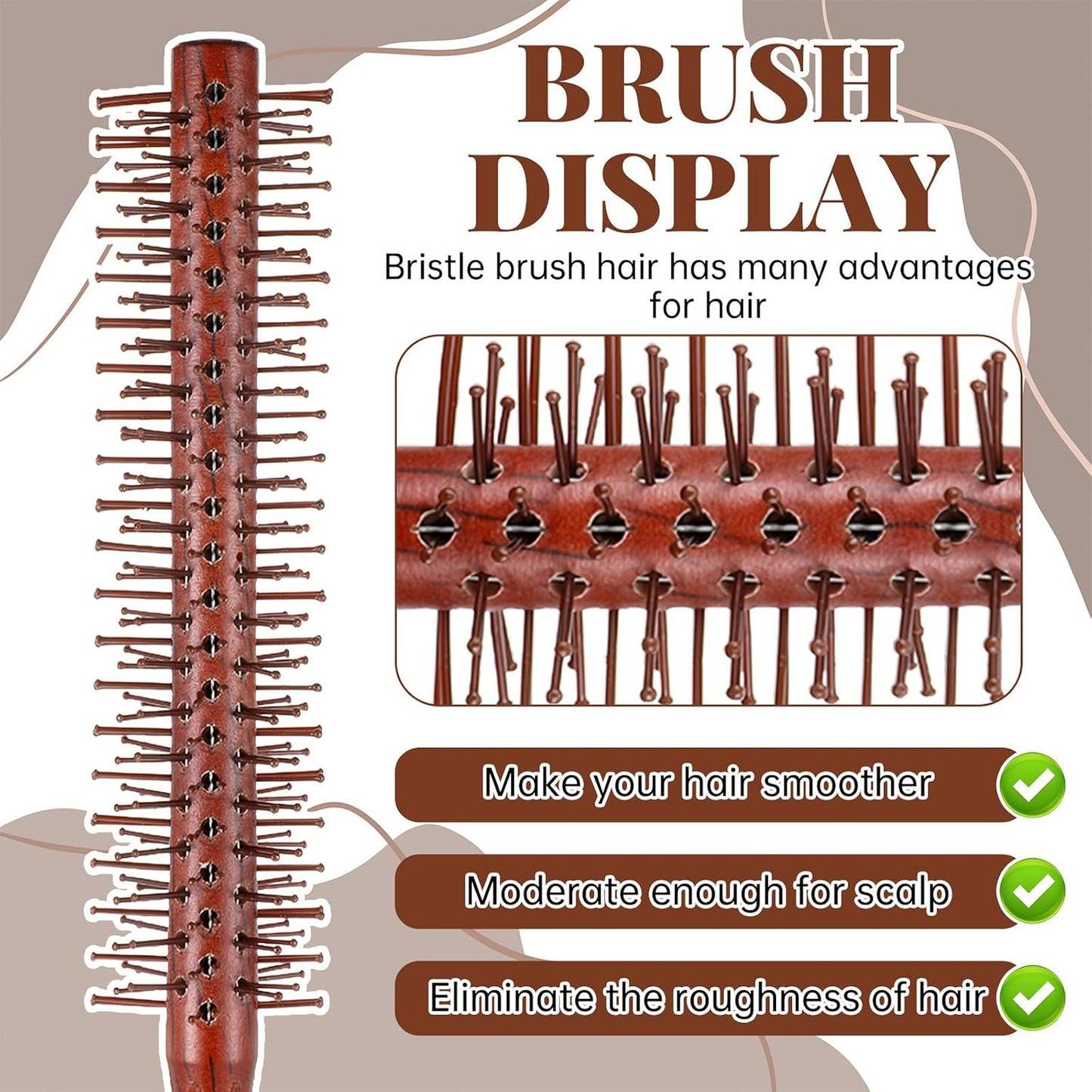 Round Wooden Hair Brush with Nylon Bristles - Travel Detangling & Styling Tool