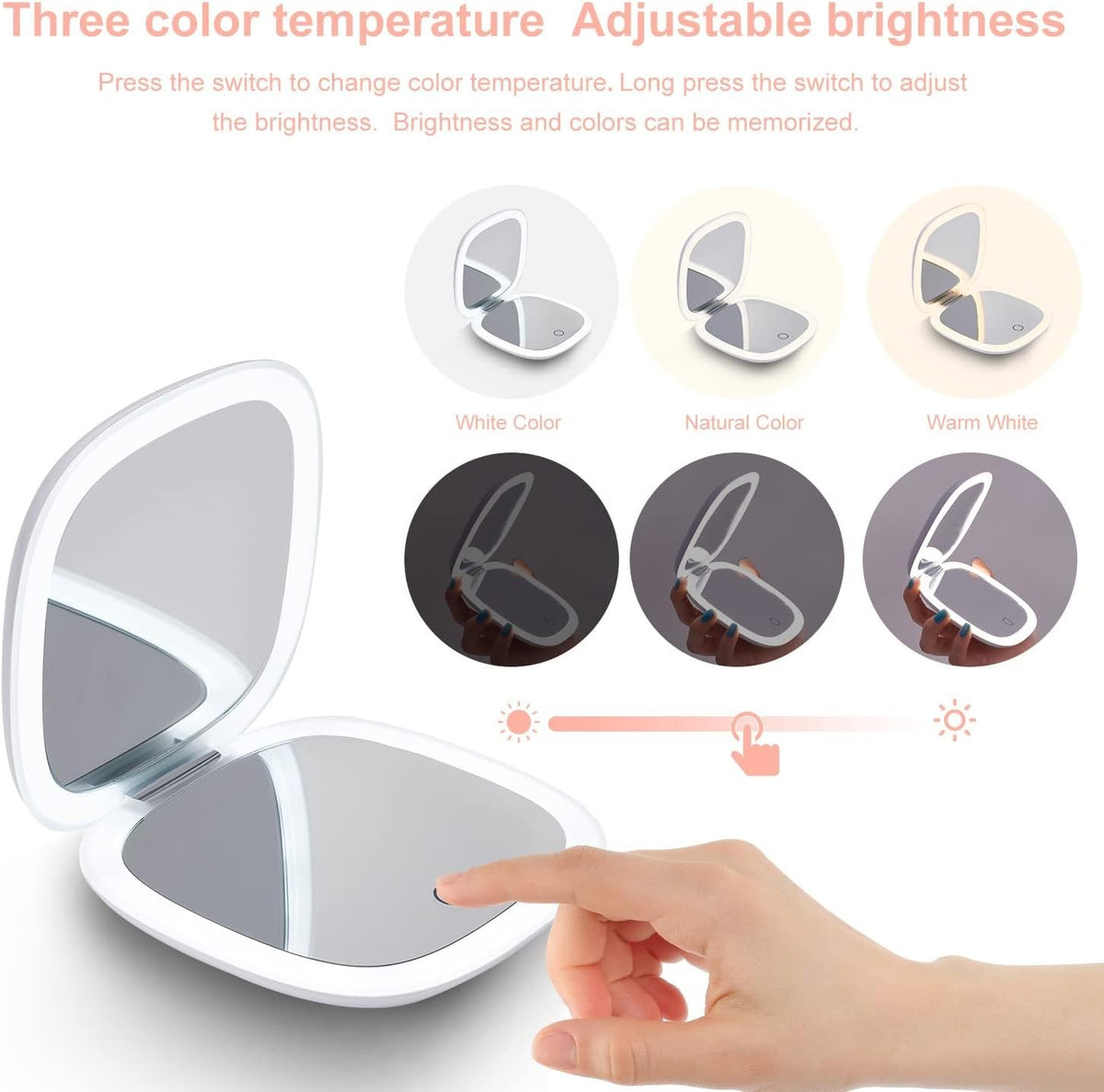 Slim 4-Inch Dimmable LED Makeup Mirror with Magnifier & Travel Case