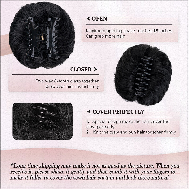 Natural Clip-On Messy Bun Hair Extension with Claw Clip - Blonde