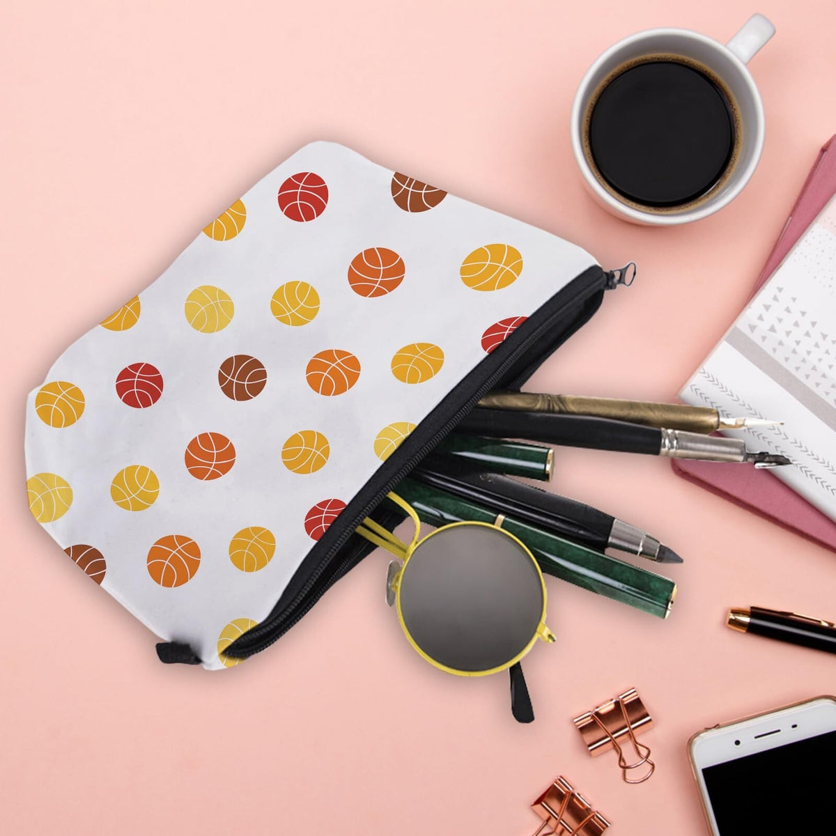 Basketball Makeup Bag Travel Cosmetic Organizer for Women and Girls