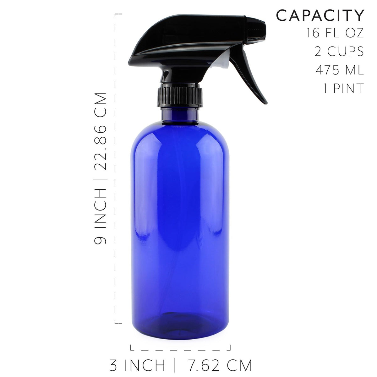 16oz Cobalt Blue Plastic Spray Bottles with Heavy Duty Mist & Stream Sprayers