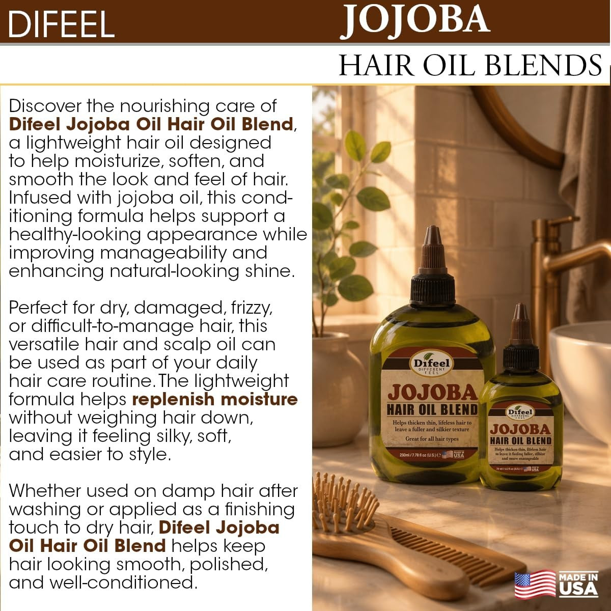 Jojoba Hair Oil Travel Size 2.5 oz Moisturizing & Restorative Hair Treatment