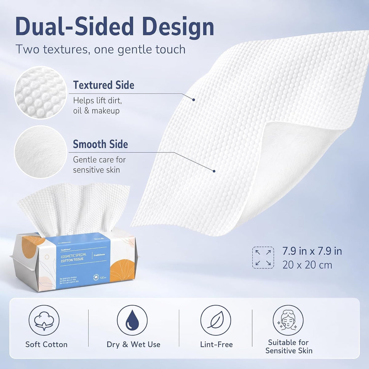 Cotton Face Tissues 6 Pack – 100% Dry Cleansing Wipes, Lint-Free Facial Towel