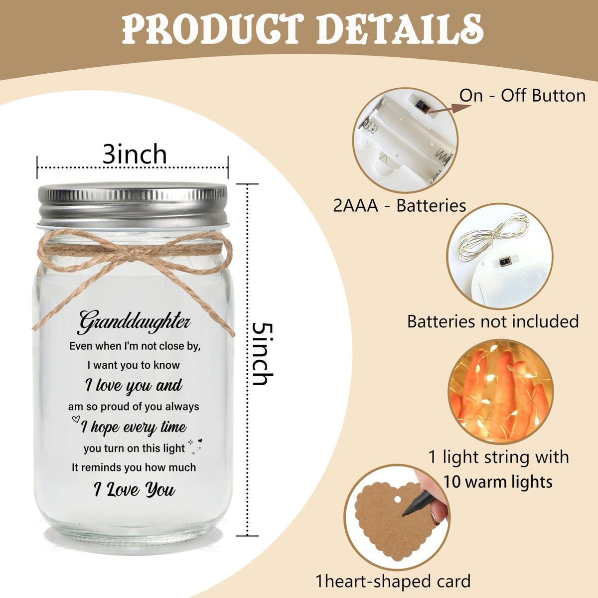 Mason Jar Night Light for Granddaughter - Unique Glass Decor with Star Effect