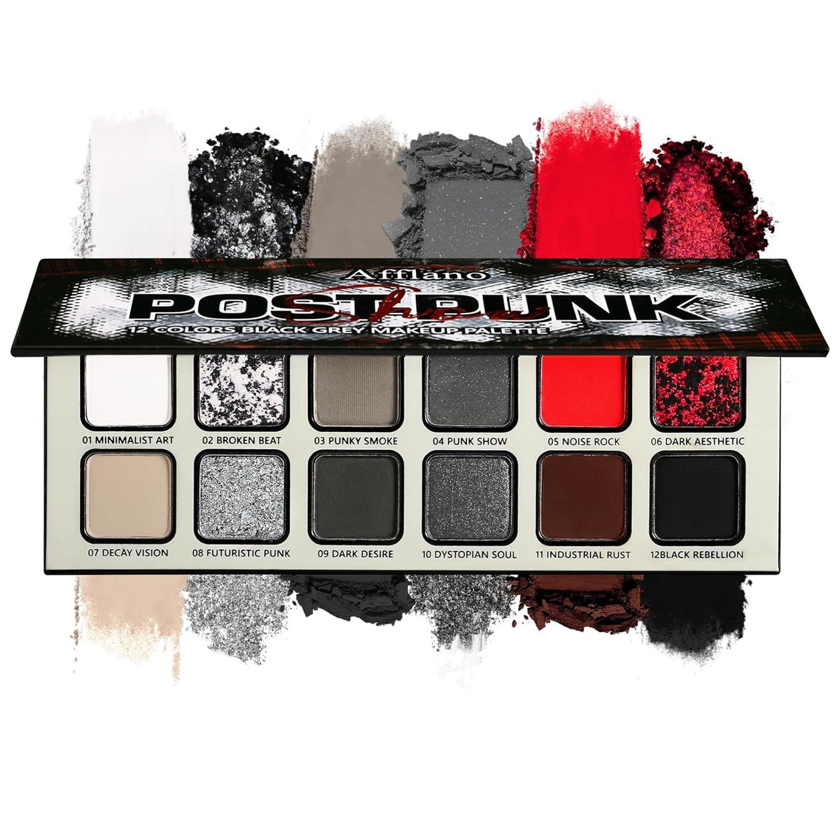 Goth Eyeshadow Palette 12 Colors Black Grey Red Smokey Eye Makeup Compact