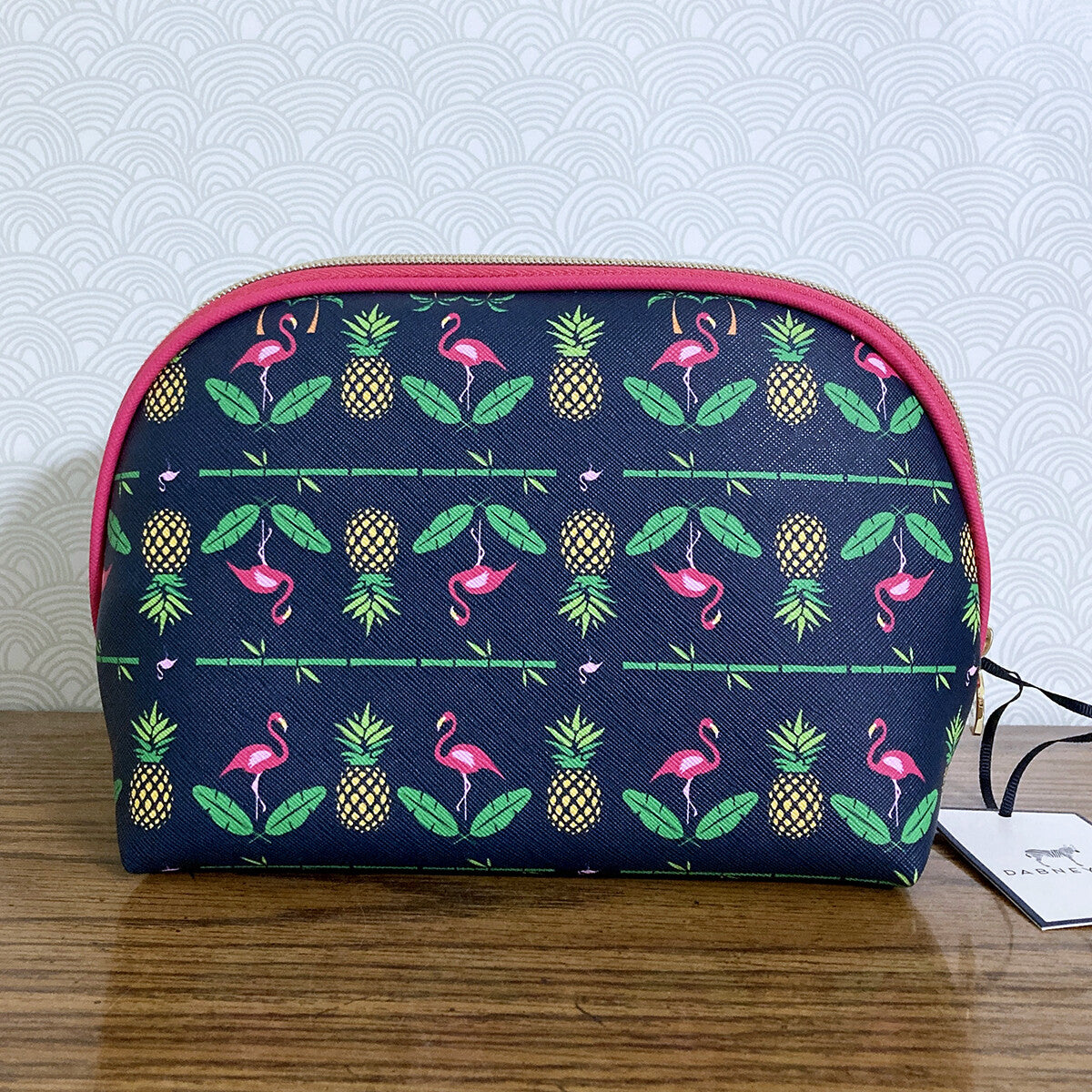 Large Tropical Cosmetic Bag with Flamingo Pineapple Pattern - Travel Organizer Pouch
