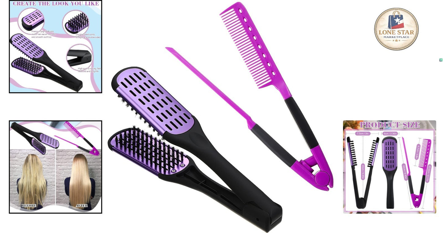 Double-Sided Hair Brush & Styling Comb Set for Effortless Straightening