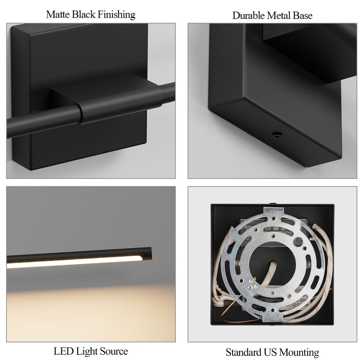 28-Inch Modern Black LED Vanity Light Fixture Over Mirror with Remote Control