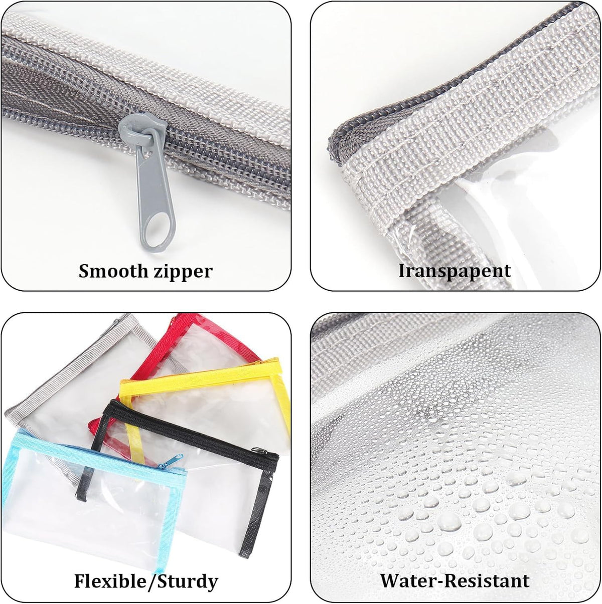 Small Clear Makeup Bags with Zipper - Water-Resistant Travel Pouches, 5-Pack