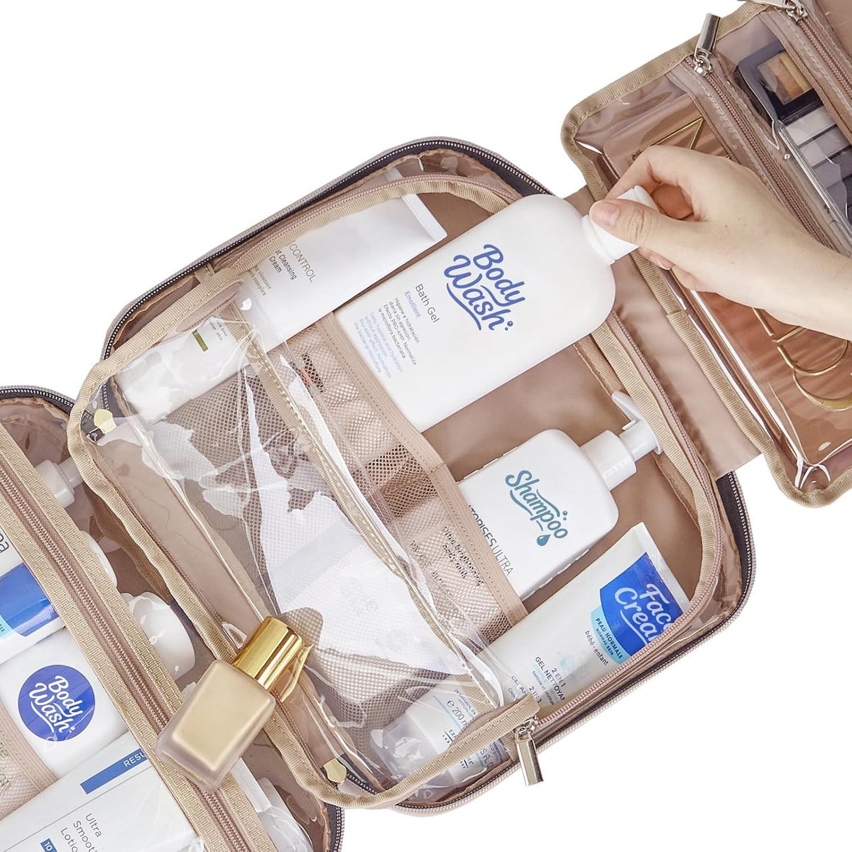 Travel Organizer Bag with Compartments for Toiletries and Makeup - Pink