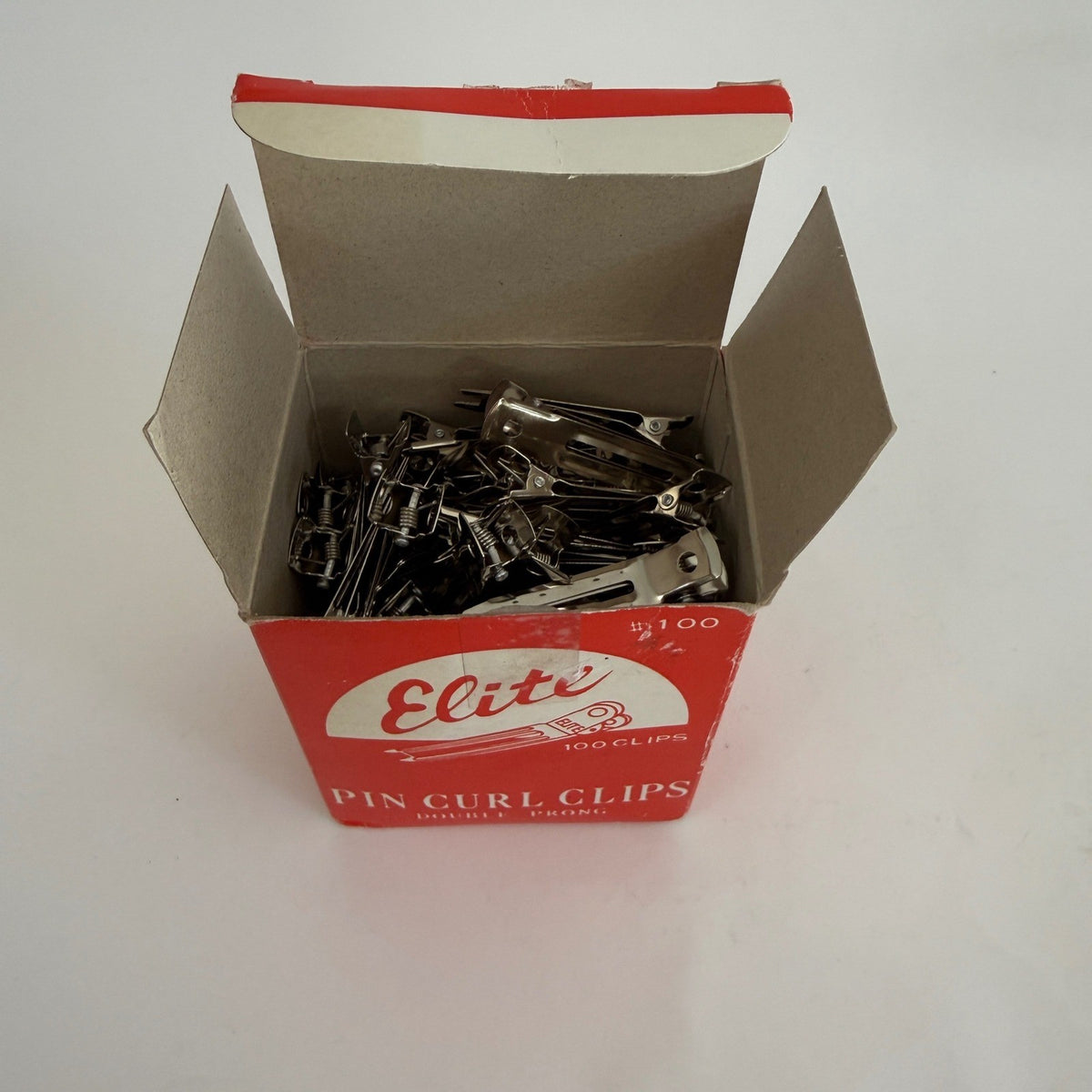 Vintage Elite Pin Curl Clips Double Prong #100 Original Box Hair