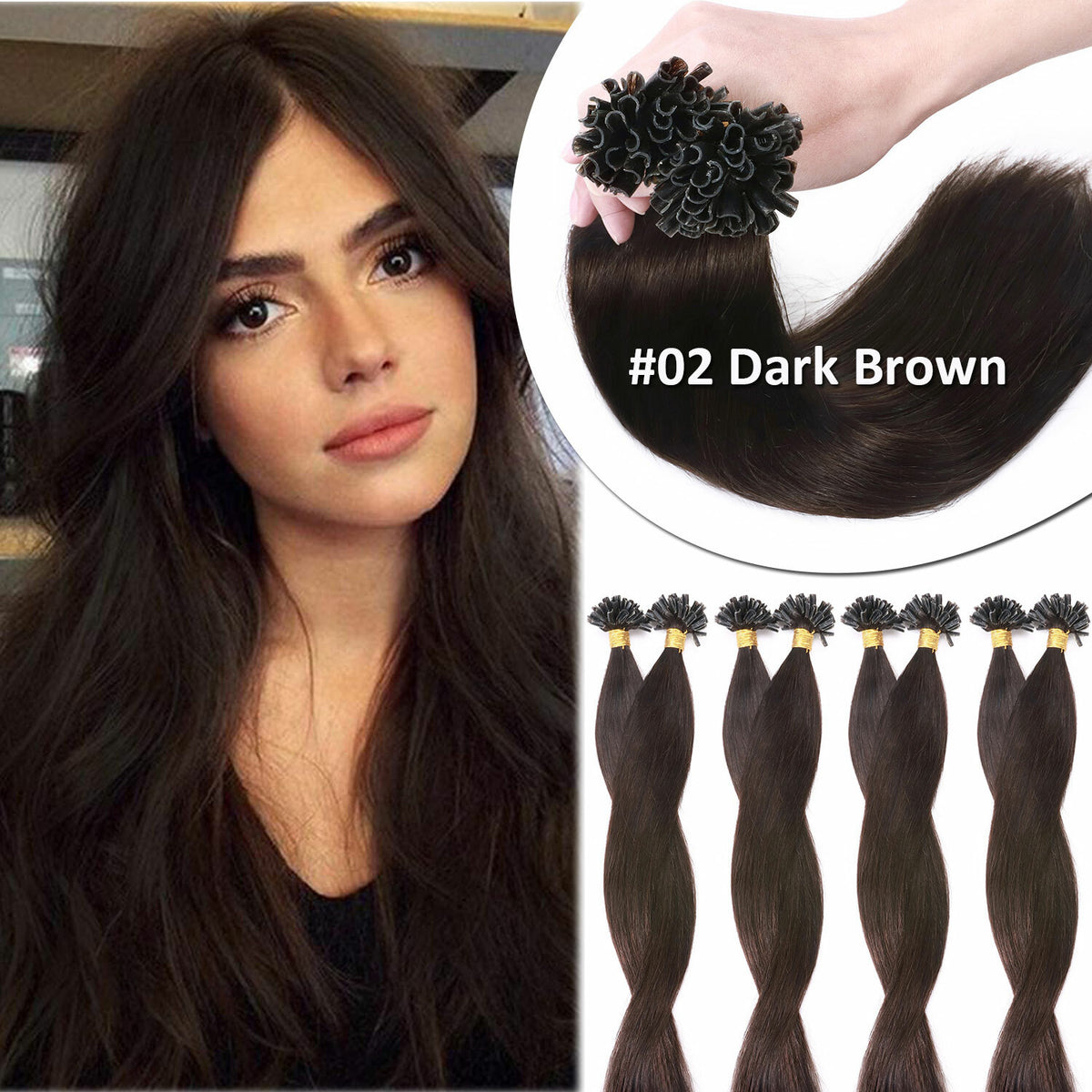 Invisible Keratin Nail U Tip Hair Extensions - Human Hair Fusion 150g