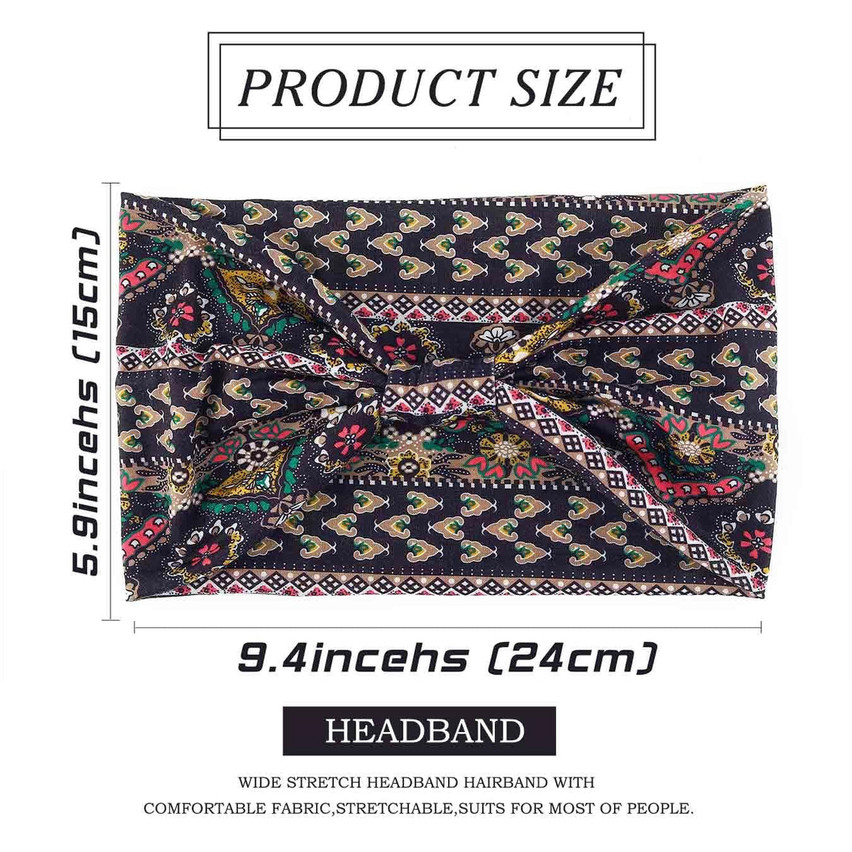 Wide Boho Headbands Floral Stretch Head Wraps 1 Count (Pack of 4),