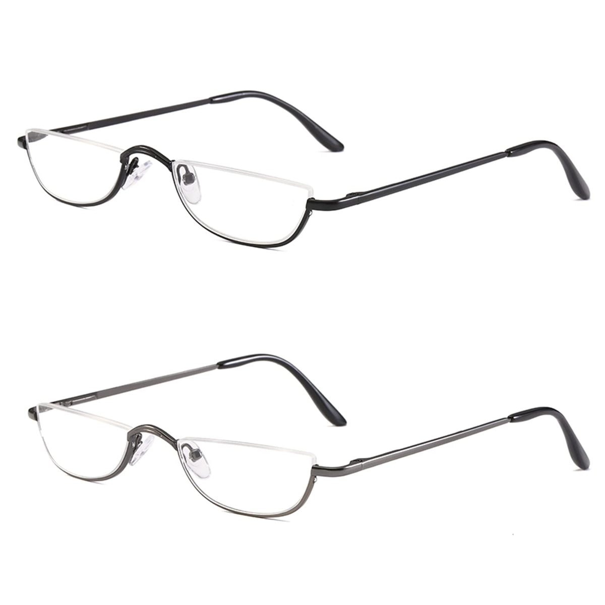 Half Reading Glasses 2 Pairs - Stylish Black & Gunmetal Reading Eyewear
