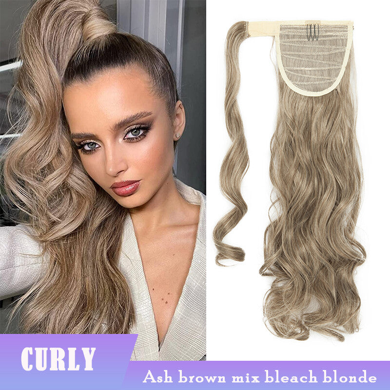 Thick Clip-In Ponytail Hair Extension - Fake Human Hair, Wavy & Straight