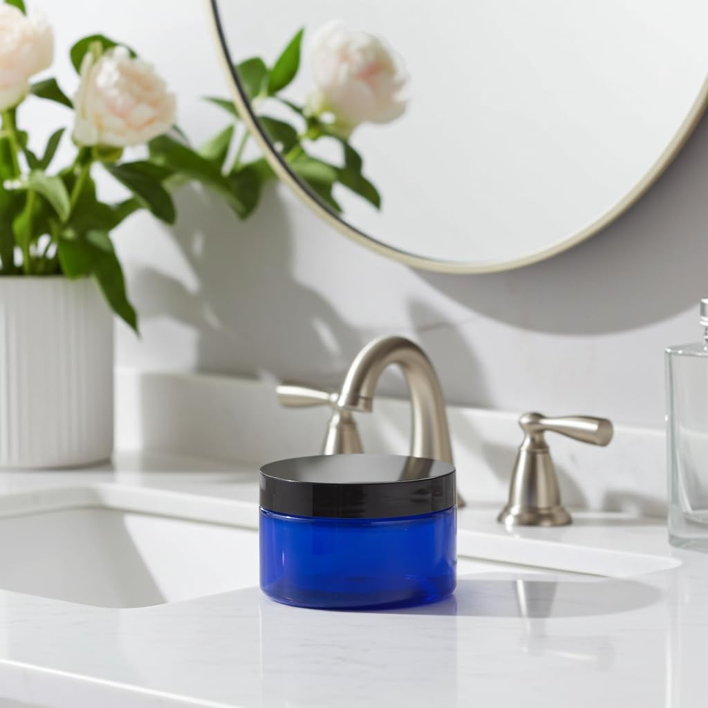 12 Pcs 6 oz Cobalt Blue PET Plastic Jars with Black Airtight Lids