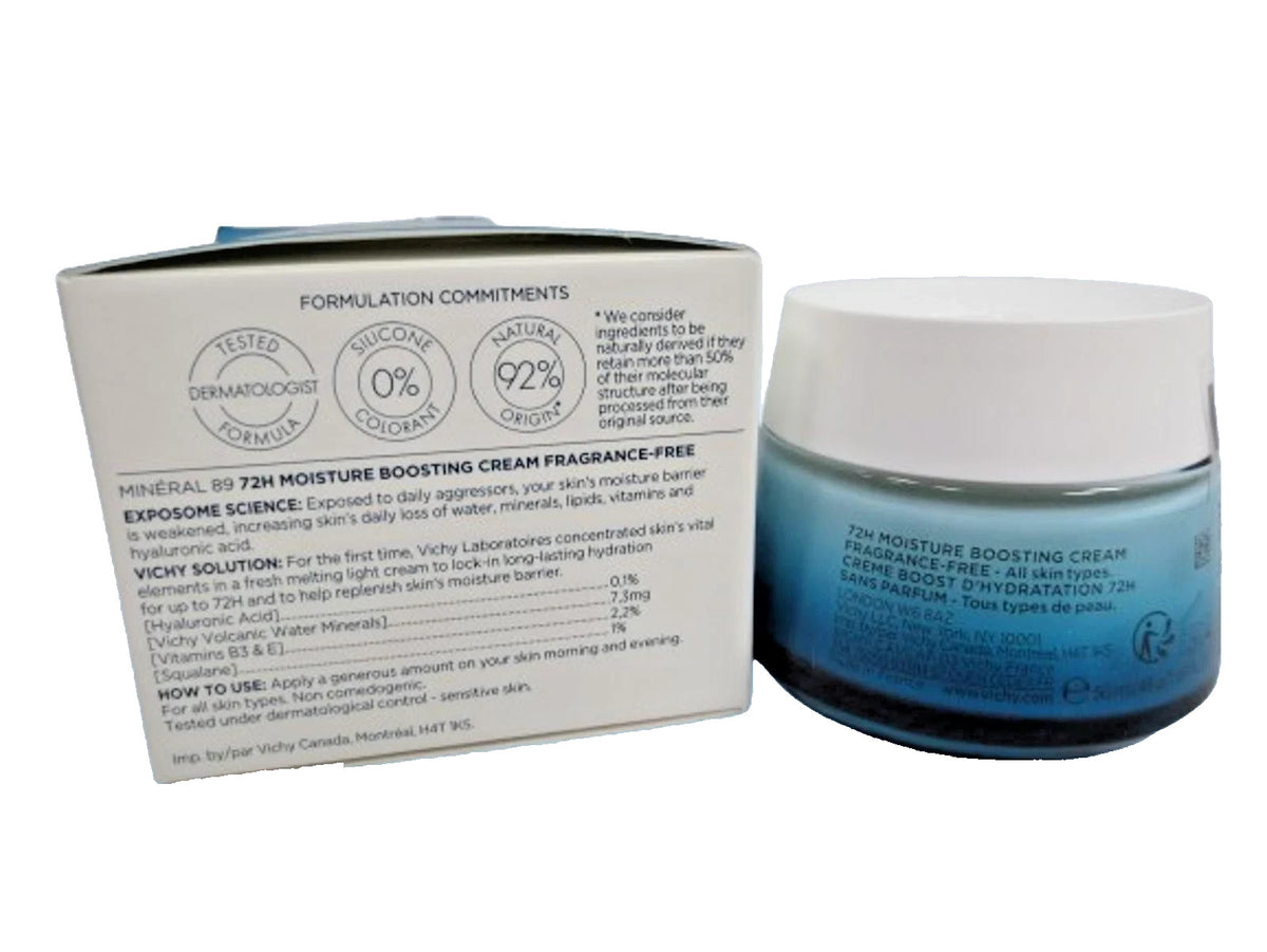 Vichy Mineral 89 72H Moisture Boosting Cream - Fragrance-Free (1.69 oz, 2-Pack)
