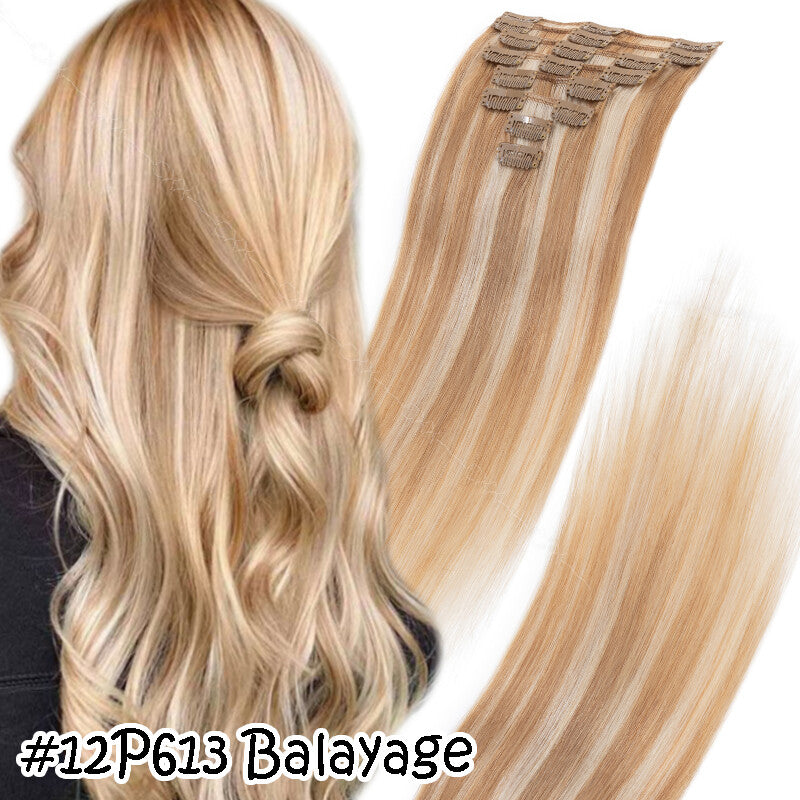 Clip-In Remy Human Hair Extensions Full Head Hairpiece Multiple Colors & Lengths