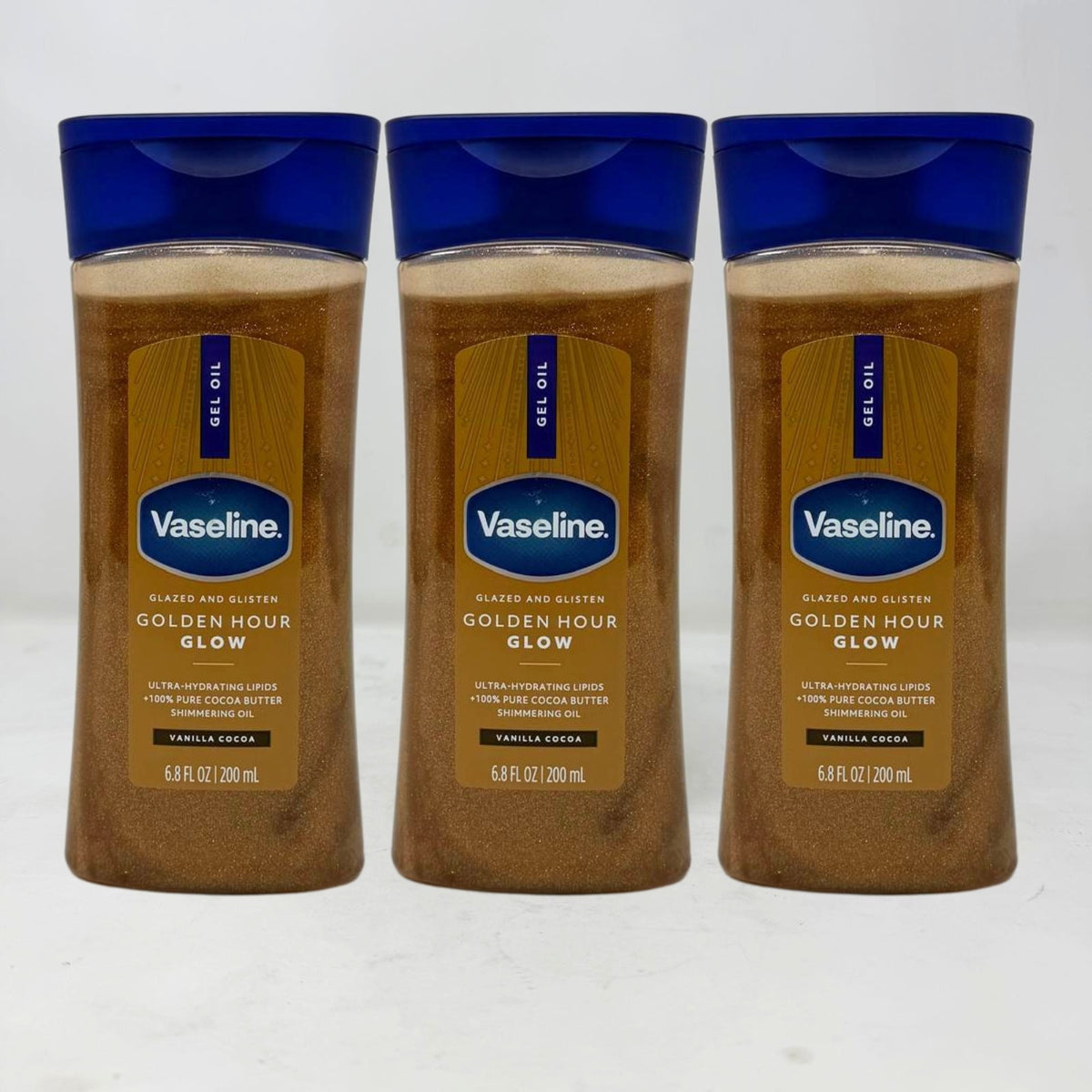 Vaseline Golden Hour Glow Shimmering Gel Oil 3 Pack - Vanilla Cocoa, 6.8oz