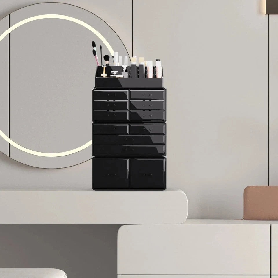 Makeup Organizer with 12 Drawers - Black Cosmetic Storage Box